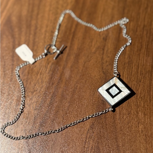 Chic Silver and Black Square Pendant Necklace - Picture 2 of 3